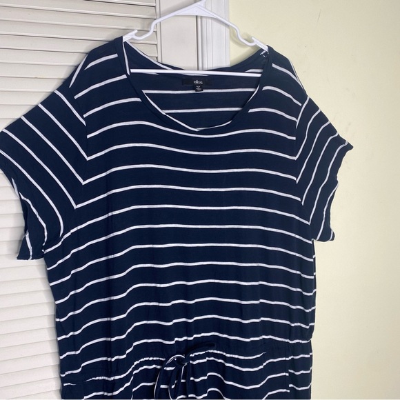 Ellos Midi Dress A Line Womens Plus Size 2X Blue White Stripe Nautical Cotton - Picture 2 of 14